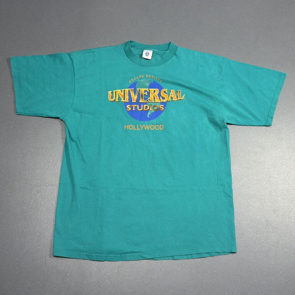 Vintage 90s Universal Studios Hollywood Shirt XXL Teal Winterland Globe Graphic
